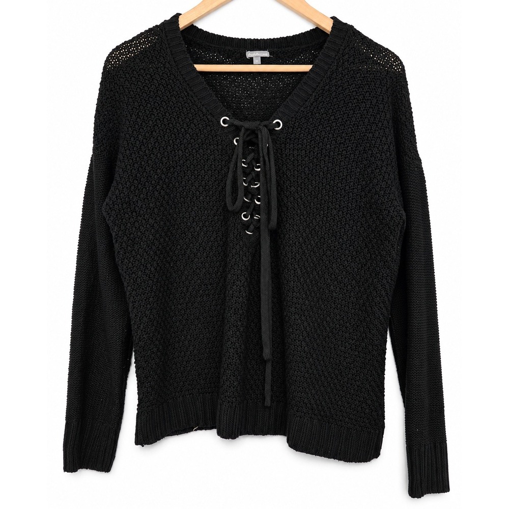 Charlotte Russe XL Black Lace Up Sweater Whimsigoth Witchy Soft Grunge Y2K